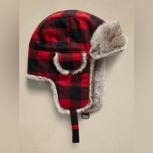 Banana Republic Crown car Plaid Trapper Hat unisex Men Women red sunset